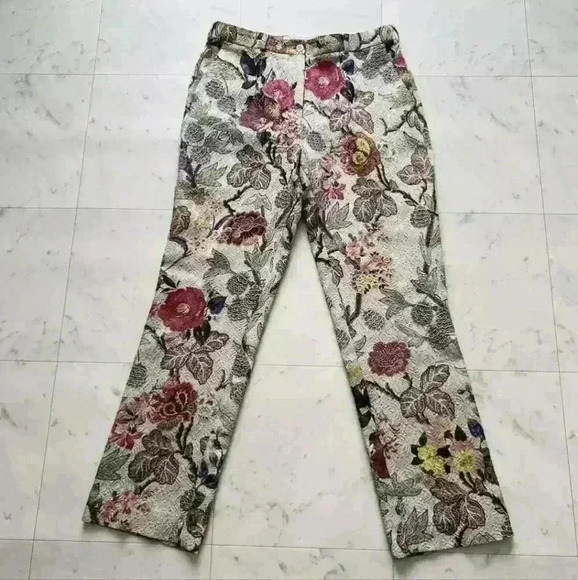 ETRO  Womens Jacquard ︎Beige Paisley Flower Bottoms Pants Size 44 Made in Italy - Picture 1 of 10